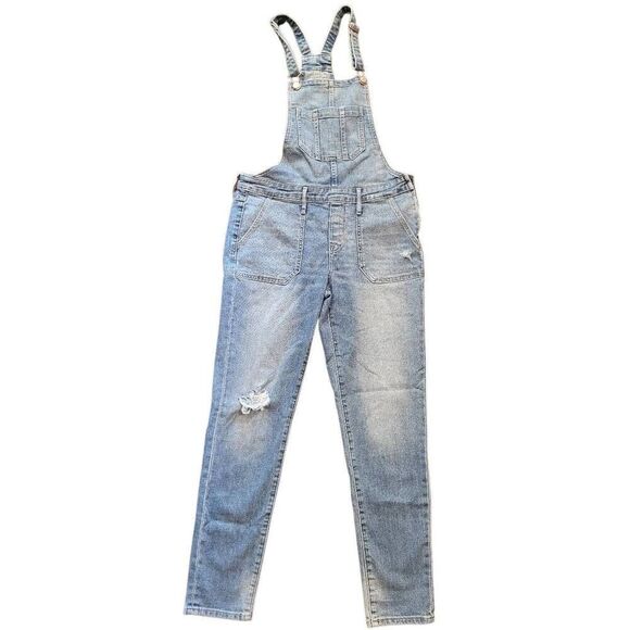 Old Navy Overalls Women's 2 Blue Distressed Slim Tapered Stretch Zip - Picture 1 of 4